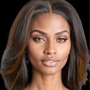 Bouncy wavy curls ombré highlights human hair lace wig 14”